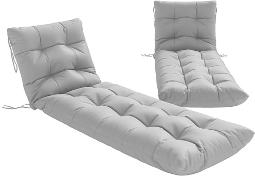 Outsunny Set di 2 Cuscini per Lettini, 180x55x8 cm, Cuscini per Lettini da Esterno Spessi, UPF30+, Almohadillas di Ricambio per Lettini con 4 Cinghie, Grigio Chiaro