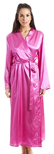 Camille Womens Pink Luxury Long Satin Dressing Gown 18-20