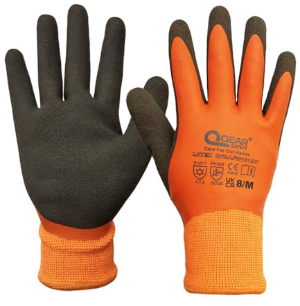 QEARSAFETY 1 Paio Guanti da lavoro termici, resistenti al freddo e all'acqua, completamente rivestiti in lattice, palmo zigrinato per una migliore presa, XX-Large, Arancione