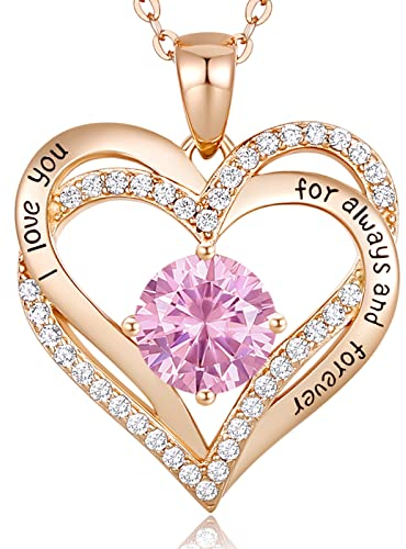 CDE Kette Damen 925 Sterling Silber Rosegold Geschenk für Sie Valentinstag Forever Love Herz Geburtsstein Anhänger Halskette für Frauen Schmuck Geburtstags Freundin Weihnachten Muttertags