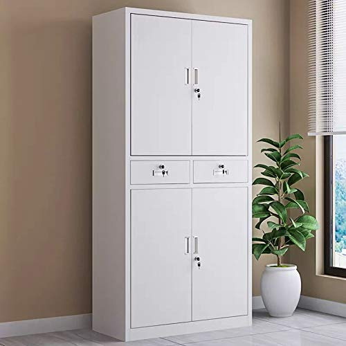 Panana Office Storage cupboard, 4 Tier & 2 drawer Anti-Rust Metal filing cabinet lockable Shelving Unit with 4 Door & 2 Spare Keys of each door