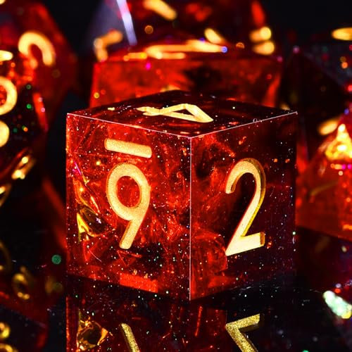SIQUK 7 Stück Polyedrische Würfel Set 7 Polyedrische Würfel D4 D6 D8 D10 D12 D20 D% Spielwürfel für Dungeons and Dragons DND RPG MTG, Flammenrot