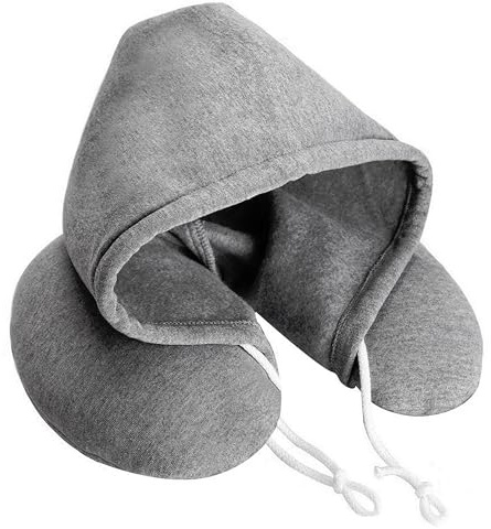 GEEZY Travel Pillow Soft Comfortable Hooded U Shape Airplane Neck Pillow, Head & Neck Support Sleeping Rest Cushion Compact & Lightweight Car Train Pillow