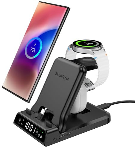 SwanScout 25W USB C Schnell Ladestation für Samsung S25/S24/S23/S22, 3-in-1 Ladegerät für Galaxy Watch 7/Ultra/6/5/4/3, für Galaxy Buds, SwanScout 701S