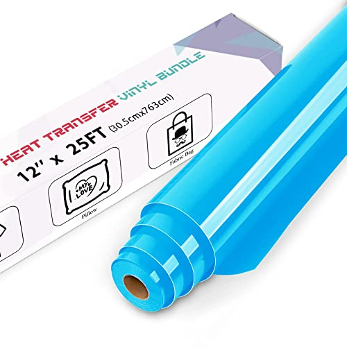 IModeur 25 Ft Blue Heat Transfer Vinyl — 30.5 x 763 cm Iron on Vinyl for Fabric, PET Backing HTV Roll for T-Shirts, Clothes, Hats, Bags and Other Textiles, Easy to Weed