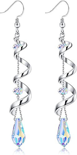 MILACOLATO Cristal Boucles d'Oreilles Pendantes Longues Pour Femme, Boucle Oreille Hameçon En Argent 925, Ruban En Spirale Multi Larme Boucle d'Oreille Pendantes En Cristal Scintillant Bijoux Cadeaux