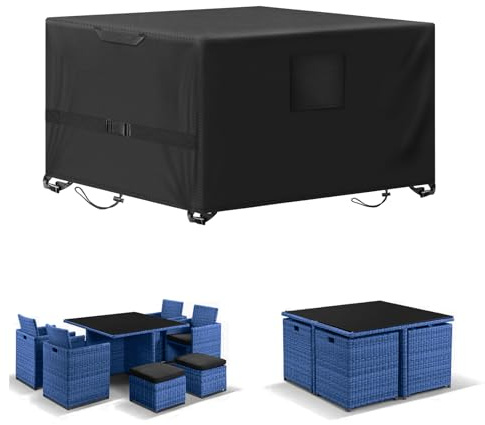 Kovshuiwe 150x90x75cm Housse de meubles de jardin imperméable en tissu Oxford 420D résistant au vent et anti-UV pour meubles de jardin et patio