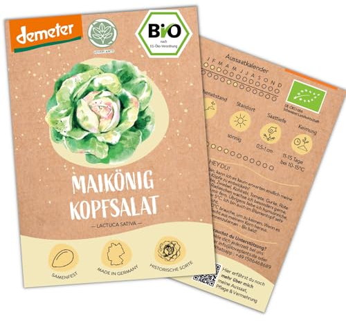 BIO Kopfsalat Samen, 200 Salat Samen, hohe Keimrate, Demeter zertifiziert & samenfest | Gemüse Saatgut von LOVEPLANTS, Kopfsalat Maikönig für Gemüsegarten, Gemüsebeet, Hochbeet – alte Gemüsesorten
