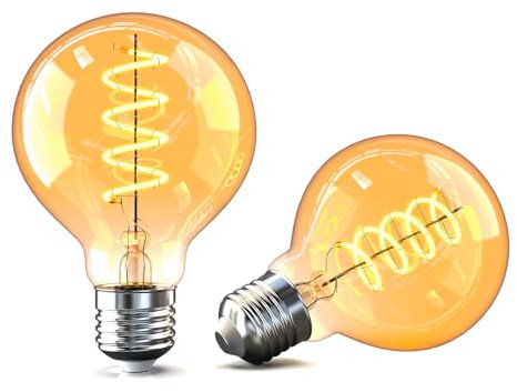 Yexati Lampadina Filamento LED E27 G80, 4W Equivalenti a 40W, 450Lm, 2700K Luce Bianca Calda, Consumo Basso, Risparmio Energetico, Stile Vintage, Non Dimmerabile, Pacco da 2