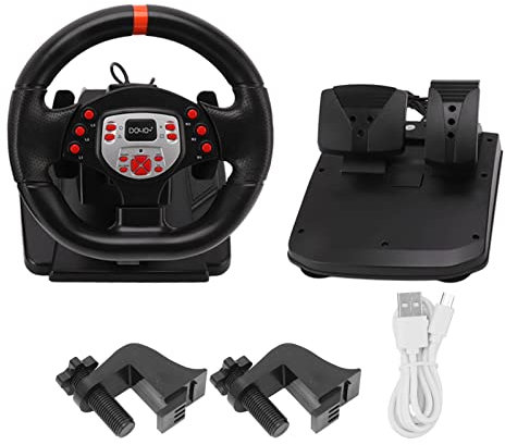 Tbest Ruedas de Carreras para Juegos de PC, Plug and Play Pedal de Volante de PC USB de 180 Grados para PS3 para Interruptor