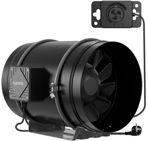 Aygrochy 200mm Extracteur d'Air Réglable 935 m³/h,Ventilateur d'extraction EC Moteur avec Contrôleur de Vitesse Variable Pour VMC Salle de Bain, Cuisine,Garage,tentes de culture,ventilation.