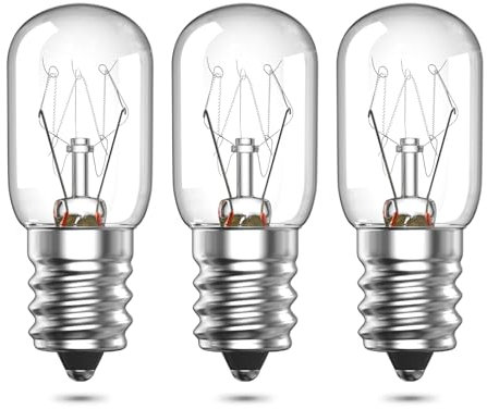 BrightWish Lampadina Forno 25W 300 Gradi E14, Luce Calda 2700K, Lampadina per Lampada di Sale, Frigorifero, Microonde, 3 Pezzi