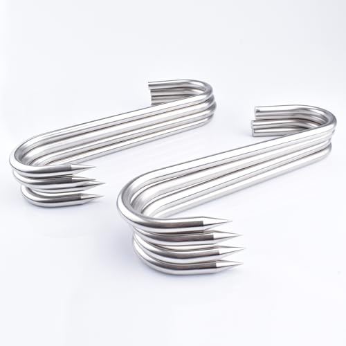 HONSHEN 10 mm Meat Hook, 10 inch Heavy Duty S-Hooks Stainless Steel Meat Processing Butcher Hooks, 8 Pack