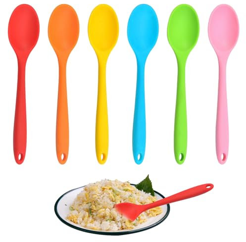 6PCS Multicolored Silicone Mixing Spoons,8inch Long Handle SiliconeSpoons for Cooking,Nonstick Serving Spoon Silicone Mixing Spoons for Cooking Baking Stirring Mixin