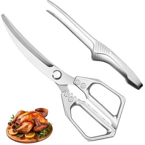 Heavy-Duty Kitchen Shears BBQ Tongs Set – Multipurpose Poultry Shears丨Non-Slip Steak Tongs, Kitchen Scissors,Meat Scissors,Dishwasher Safe
