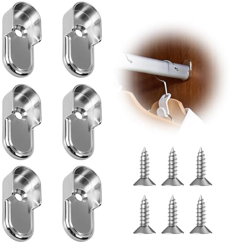 Lot de 6 supports de tringle robustes - Support pour tringle à vêtements - Support stable pour tringle à vêtements et tringle à vêtements - Support pour tringle à vêtements - Tube rond argenté