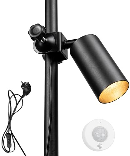 FSLiving Nattlampa med trådlös rörelsedetektor, klämlampa med 2,5 strömbrytarkabel och rörelsedetektor, LED-klämma sänglampa med flexarm för sovrum, vardagsrum, hall XDD336