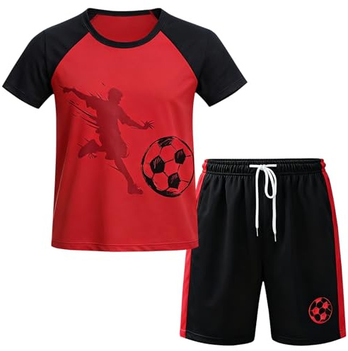 Boys T Shirt & Shorts Kits, Kids Football Training Suit Shorts and T-shirt Set, School PE Tracksuit, Active Uniform Jersey, Sports Clothing Sets, Children Gym Outfits Costume for Age 11-12 Years