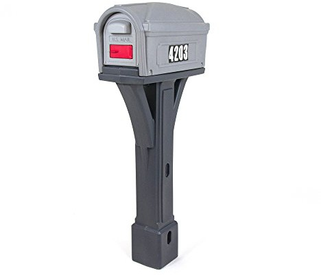 Simplay3 Classic Plastic Residential Mailbox & Post Mount Combo Kit with 2 Access Doors - Light Gray/Dark Gray