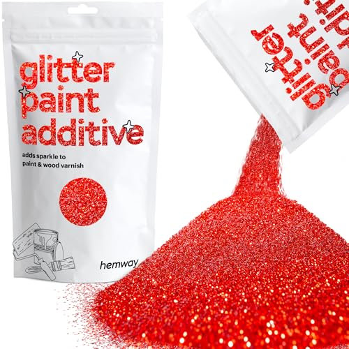 Hemway Glitter Paint Additive - Red | 100g Metallic Flakes for Adding Sparkle to Paints & Wood Varnish | Add to Emulsion, Acrylic & Latex for Indoor Sparkly Walls