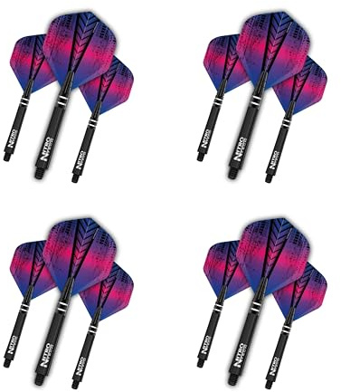 RED DRAGON Dart Flight and Schäfte Kombi Regenbogen - 4 Sätze Standardflüge und 4 Sätze Medium Nitrotech Schäfte pro Packung