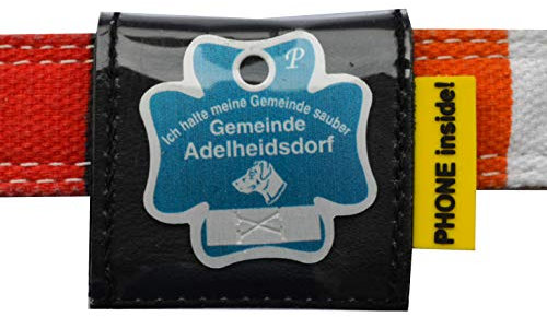 Josi.li Halsbandtasche für Hundemarken bis 38x38mm, Nappaleder, 5 Farben, bis 40mm Halsbandbreite, 3 Fächer für bis zu 4 Hundemarken, Adresskarton, Hinweislabel (Schwarz)