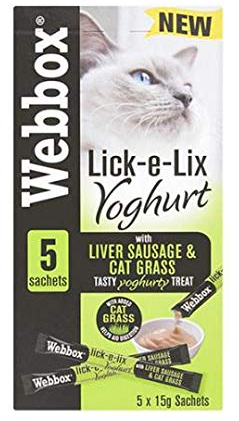 Webbox Lick e Lix Yoghurt with Liver Sausage and Cat Grass 5pcs (5x15g) (Case of 17)