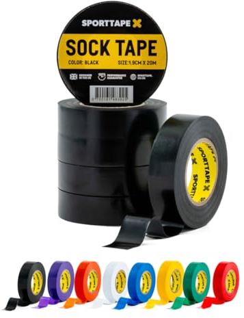 SPORTTAPE 6 Rolls Sock Tape - Black - 1.9cm x 20m | PVC Insulating Tape for Football, Soccer & Rugby - Holds up Football Socks, Shin Pads & Shin Guards | Secures Lifting Blocks, Boots & Ears
