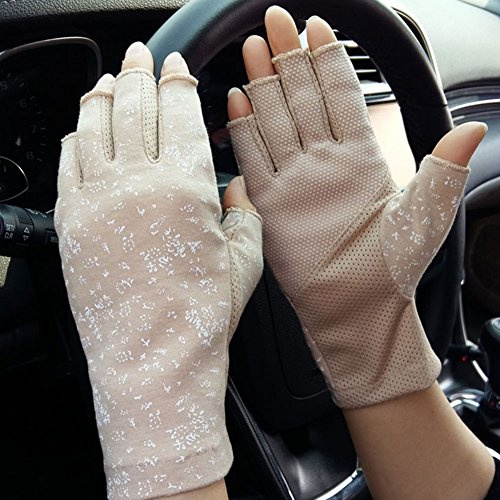 LONTG Femme Gants de Conduite Antidérapant Gants Demi-Doigts pour Vélo Moto VTT Extérieur Printemps Été Mitaine en Pur Coton Doux Respirant Anti-UV Moufle Gloves de Sport Fitness Absorption de Sueur