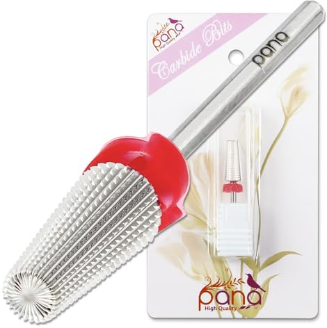 PANA Nail Carbide 5 in 1 Bit - Two Way Rotate use for Both Left and Right Handed - Fast Remove Acrylic or Hard Gel - 3/32 Shank - Manicure, Nail Art, Drill Machine (Fine - F, Silver)