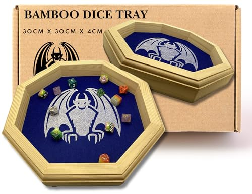 Gargoyle Deluxe Octagonal Bamboo RPG Dice Tray - 30cm Wooden Rolling Tray for Tabletop Games - DnD Dice Accessory with Gargoyle Design