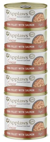 Applaws Natural Tuna with Salmon Wet Cat Food in Jelly, Stack of 6 x 70g Tins (Packing May Vary)