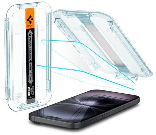 Spigen Glas.tR EZ Fit Schutzfolie kompatibel mit iPhone 16, iPhone 15, 2 Stück, Kratzfest, 9H Härte Folie