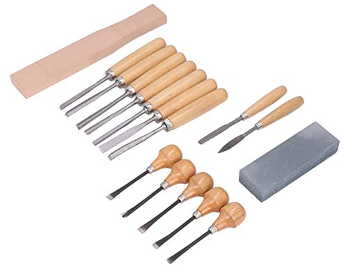Kit di Scalpelli per Intaglio, 16 Pezzi Utensili per Intagliare il Legno Acciaio Kit di Scalpelli per la Lavorazione del Legno Utensili Manuali per Coltelli Intaglio,