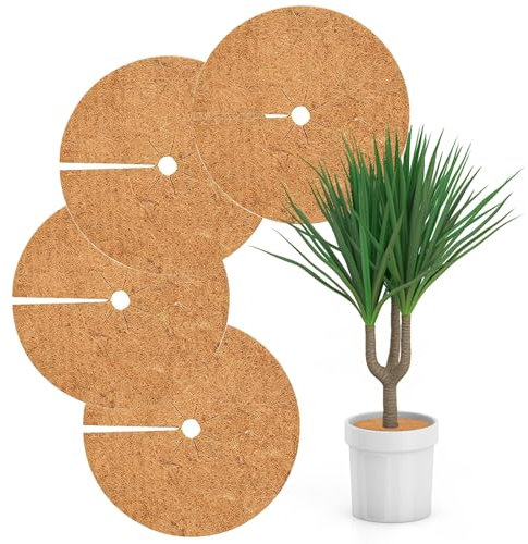 iBamso 4 Pièces Disque De Coco, Ø45cm Disque De Coco Paillage, Tapis De Noix De Coco Disque De Protection pour Plantes en Pot Hivernale, Disque de paillage Prévention des Mauvaises Herbes