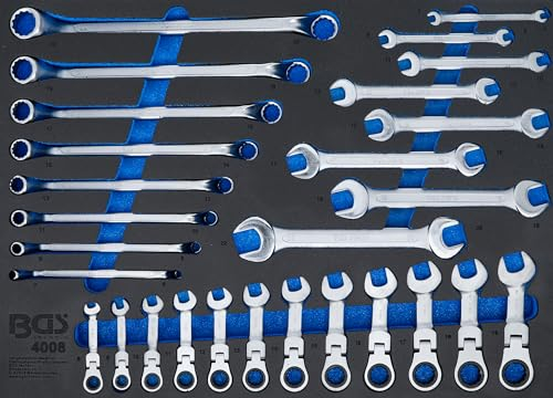 BGS 4008 | Bandeja para carro 3/3: Llaves fijas dobles, llaves de estrella dobles, llaves combinadas con carraca | angulable | 28 piezas