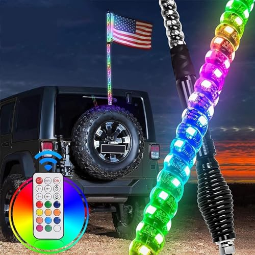 TIST Luci a Frusta a LED, luci a Frusta Fruste Illuminate con Telecomando RGB Luce Danzante/inseguimento Antenna LED Fruste a Spirale
