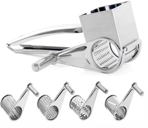 Grattugia Per Formaggio Rotante In Acciaio Inox Con 4 Teste Pialla e Supporto, Grattugia Per Formaggio Con Manovella Per Parmigiano, Verdure, Cioccolato, Noci, Aglio, Zenzero