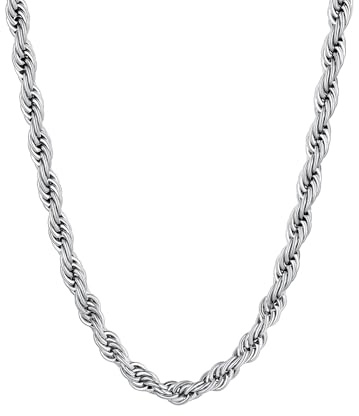 Supcare 6MM Twist Rope Chains for Men, Stainless Steel Rope Necklaces Chain for Women - 24 inches Long