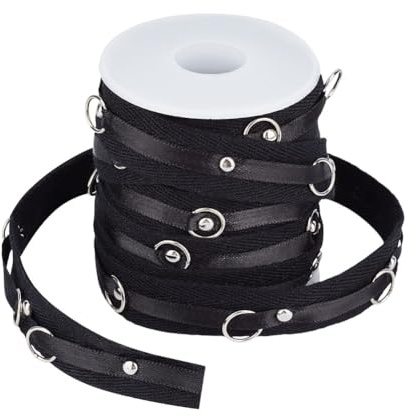 OLYCRAFT 9.1 m Nero Artigianato Occhiello Passamaneria 2cm di Larghezza Nastro Occhiello Passamaneria Cotone Passamaneria con Anello In Ottone Abbigliamento Cucito Passamaneria con Anelli