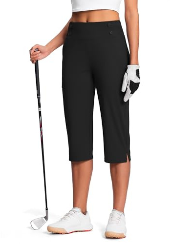 ISEEGZ 18 Dressy Capri Pants for Women High Waist Stretch Womens Golf Capris Pants for Summer with Pockets Work Casual Black
