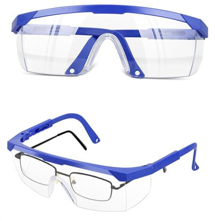 SinChic Safety Goggles, 2 PCS Wrap Around Safty Glasses, Anti-Fog, Protective Goggles, Clear Lenses, Adjustable, Blue Frames, Eye Protection for Kids & Adults, Outdoor Activities