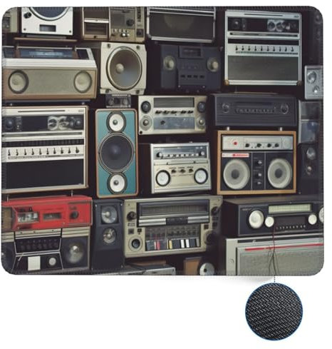 Square Mouse Pad Vintage Wall of Radio Boombox Custom Mouse Mat Non-Slip Rubber Base 10 x 12 inch Computer Mouse Pads for Wireless Mouse Laptop Office Desk Accessories Mousepad