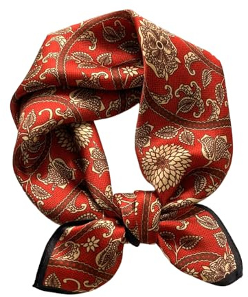 MEISEE Mulberry Silk Scarfs Women Small Square Scarf 21 x 21 Breathable Lightweight Neckerchief Headscarf (Red + Gold)