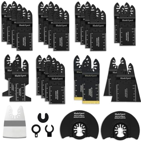 BladeXpert 30 PCS Oscillating Saw Blades, Universal Titanium Bi-Metal & Japanese Tooth Multi-Tool Blades & Scraper for Wood, Plastic & Metal, Quick Release Fit DeWalt Dremel Bosch Fein Milwaukee