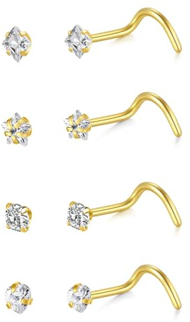 LAURITAMI 20 g nässtift rostfritt stål diamant CZ näsdubbar söt formad liten nässmycke för kvinnor män näsa piercing smycken