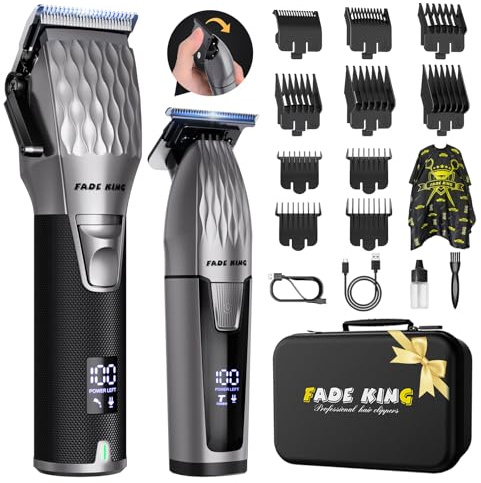 FADEKING® Professional Hair Clippers for Men, Cordless Beard Trimmer Kit for Hair Cutting & Grooming, Zero-Gap Barber Clippers Set, Ideal Mens Grooming Gift for Father’s Day/Birthday