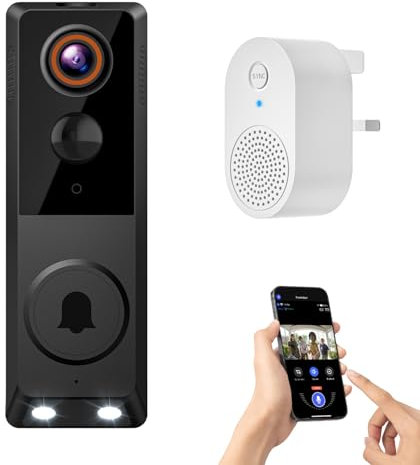 Novaquill Caméra de sonnette vidéo sans fil 1080p, surveillance intérieur/extérieur, stockage dans le cloud, détection humaine AI, Wi-Fi 2,4 GHz uniquement, conversation bidirectionnelle, vision