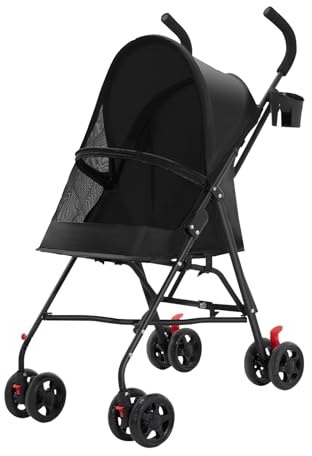 Vikbar barnvagn hopfällbar vagn djur korg förvaringsbricka mugghållare, justerbar markis,EVA-hjul med broms, 97 x 45 x 55 cm - svart
