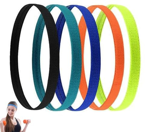 5 PCS Sports Headband, Boys Headband for Kids, Unisex Sport Headbands, for Running Football Workout Yoga and More(Black/Pine Green/Blue/Orange/Yellow)